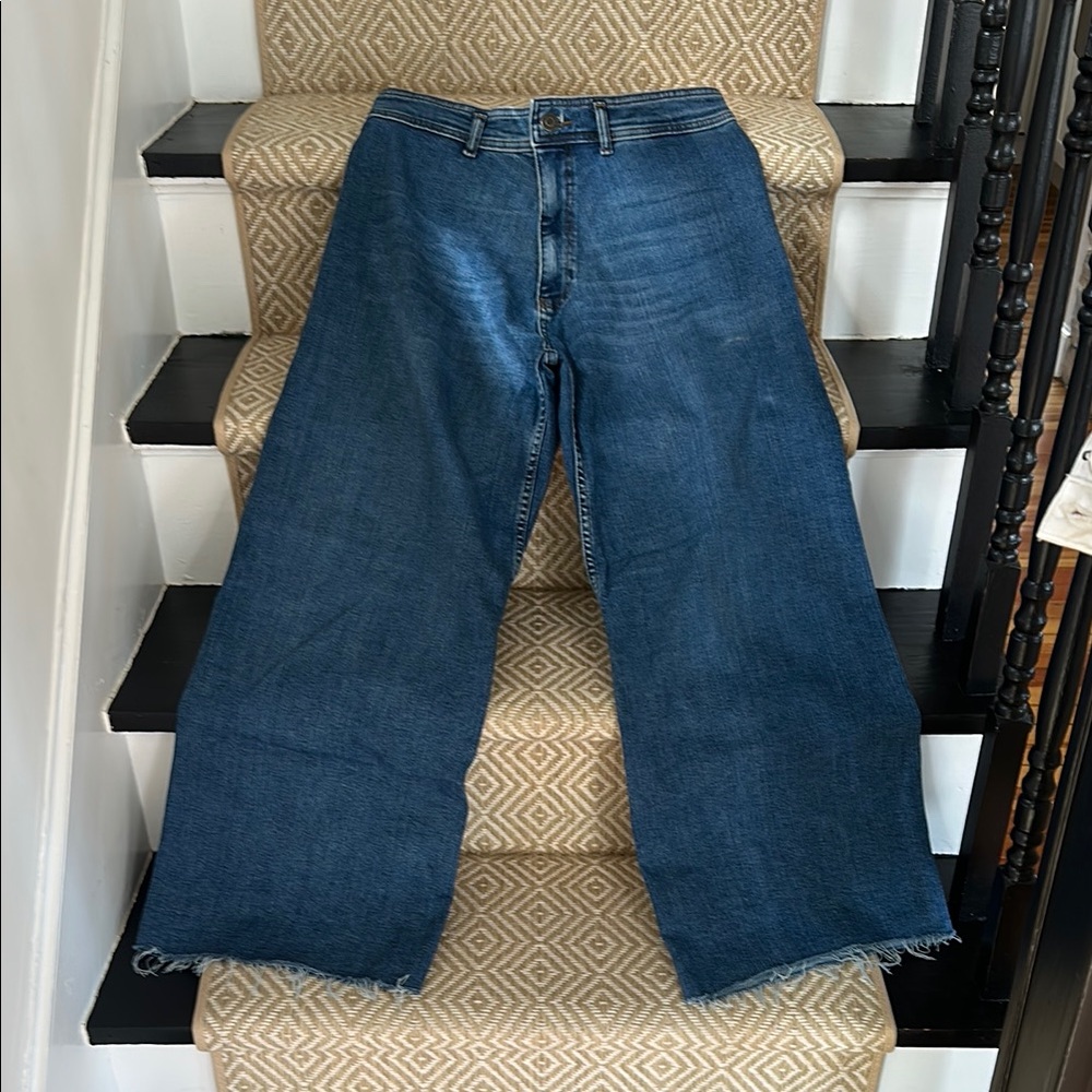 Zara Wide Leg Raw Hem Jeans